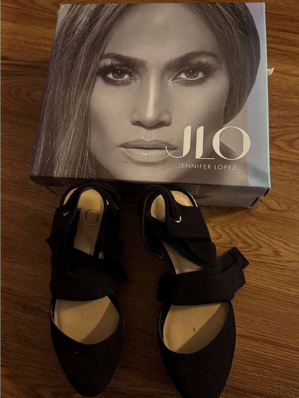 Jennifer Lopez Black Pointed-Toe Wrap Strap Heels
